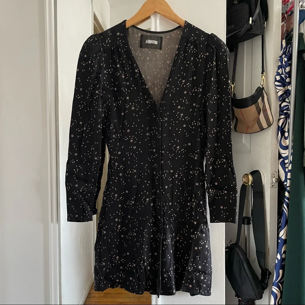 Reformation Black Star Print Courtney Mini Dress - Picture 2 of 5